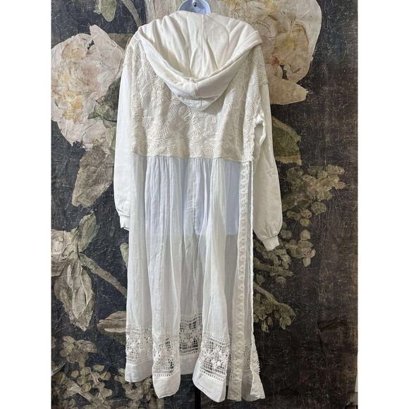 New Free People Float On Cardi Hooded Crochet Lace Sweatshirt Button Ivory S - Picture 13 of 13